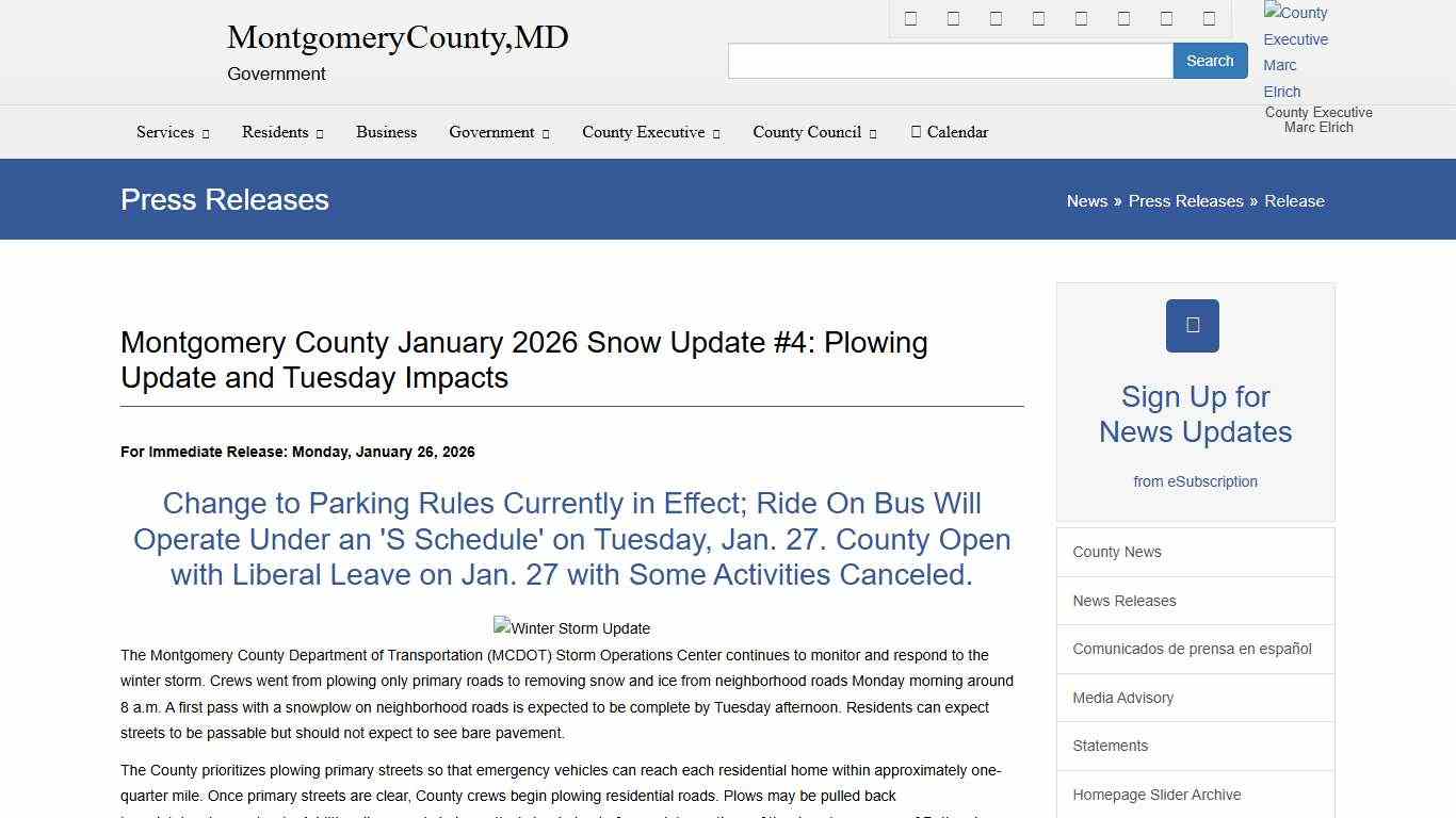 Montgomery County January 2026 Snow Update #4: Plowing Update and Tuesday Impacts